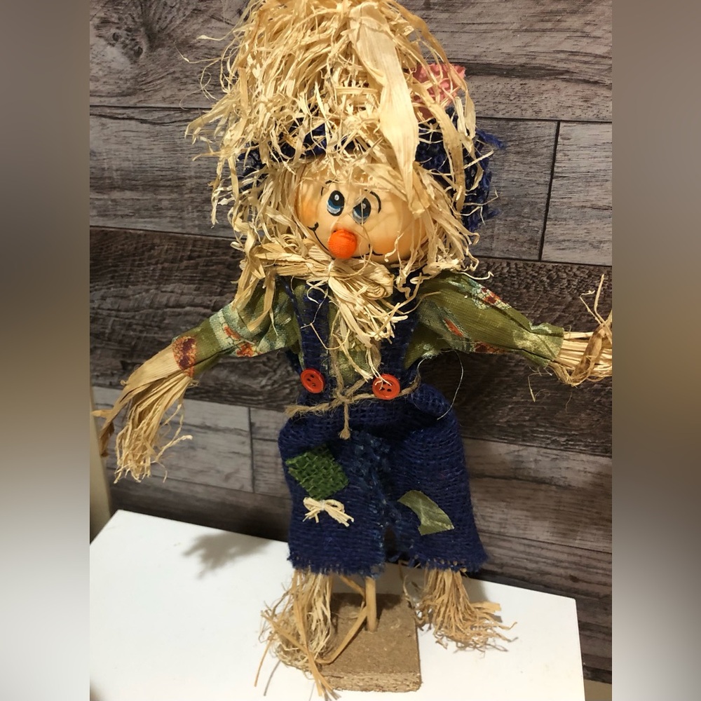 Free Standing Burlap Scarecrow “Blue”